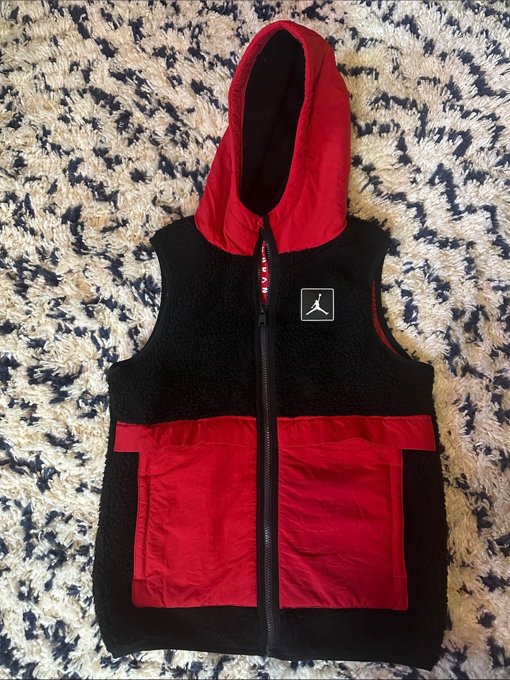 Jordan Black & Red Hooded Sherpa Vest